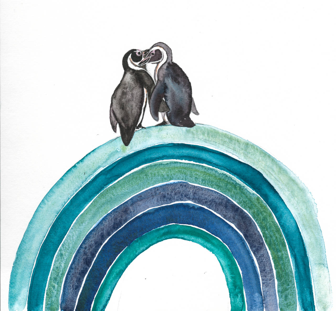 Pinguine auf blauem Regenbogen