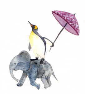 Pinguin auf Elefant